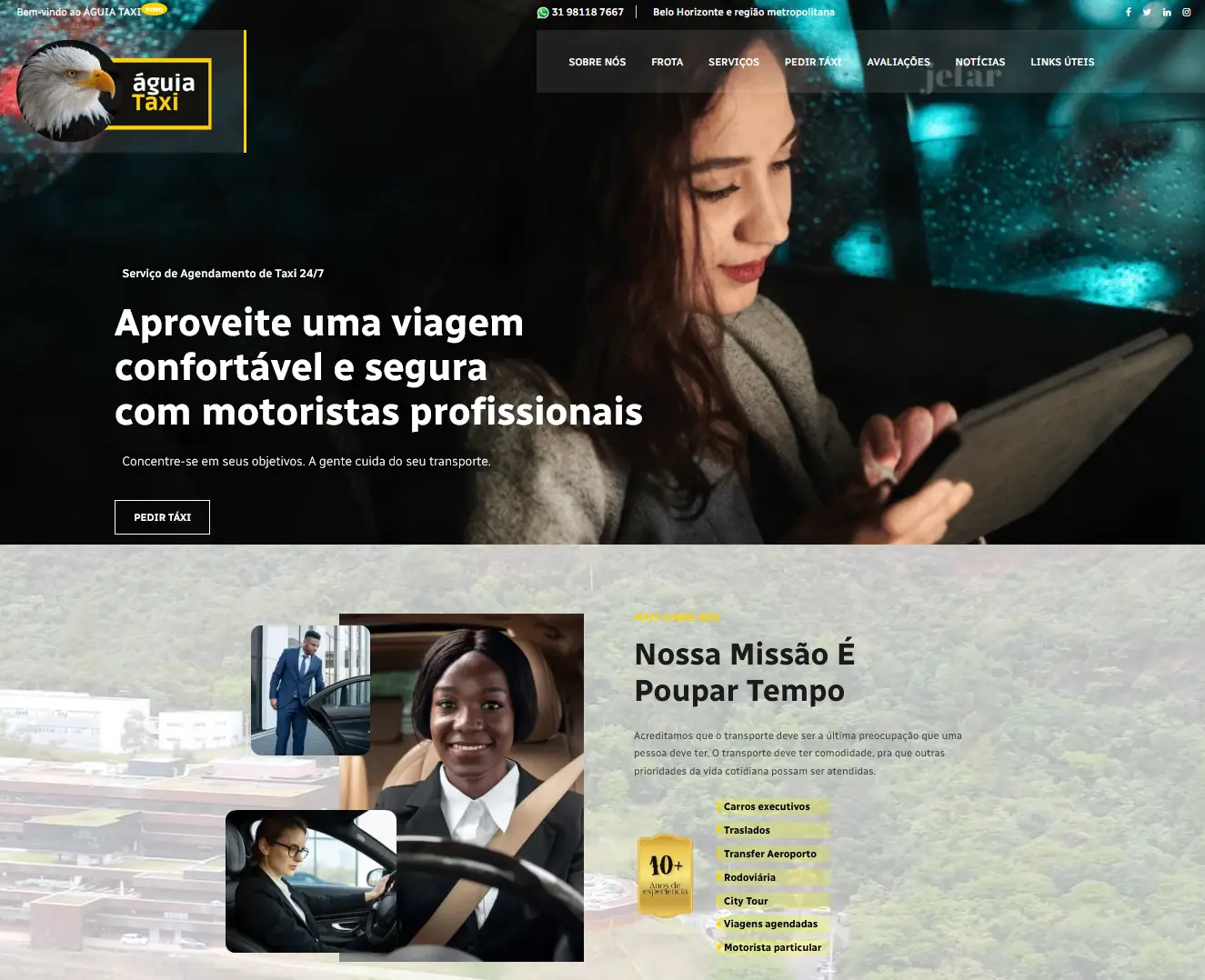 print de tela do website águia taxi