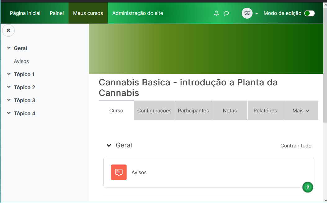 Print de tela do Moodle PROCBD Universidade da Cannabis