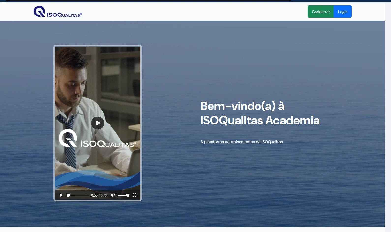 primeira tela na landing page da isoqualitas academia