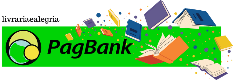 livros em cima da logomarca do pagbank. banner do projeto livrariaealegria