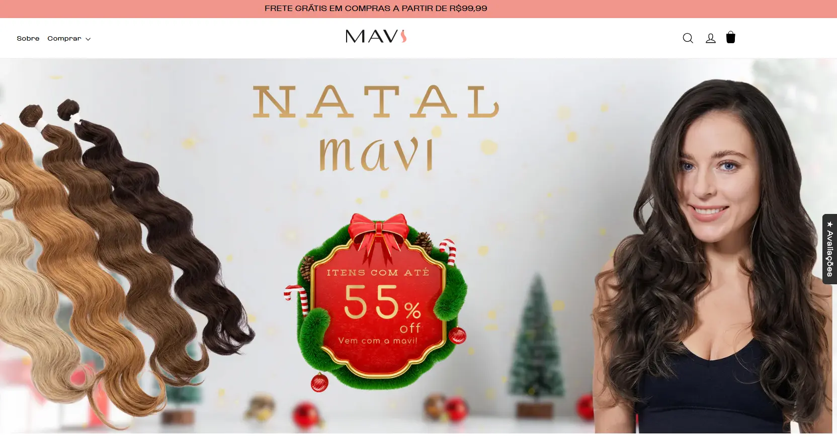 print de tela da p&aacute;gina inicial na loja virtual shopify mavi mega hair